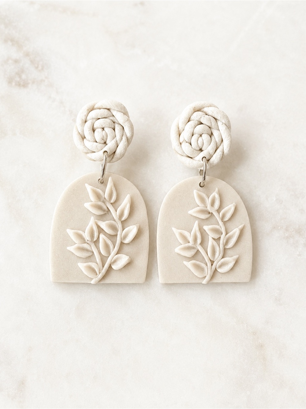 Cream Botanical Arch Dangle Earrings